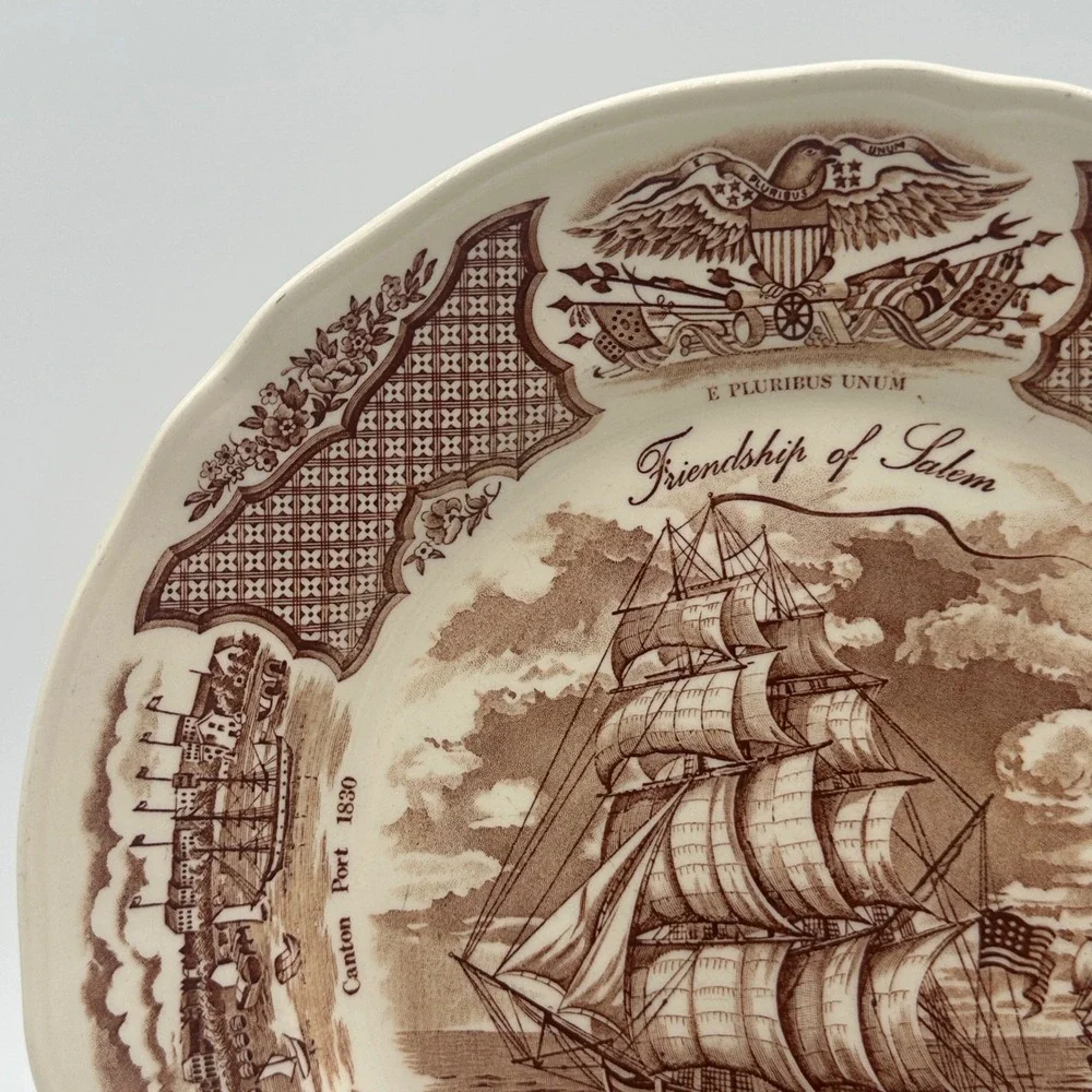 Alfred Meakin Fair Winds Friendship of Salem Brown Transferware Plate 10 inch